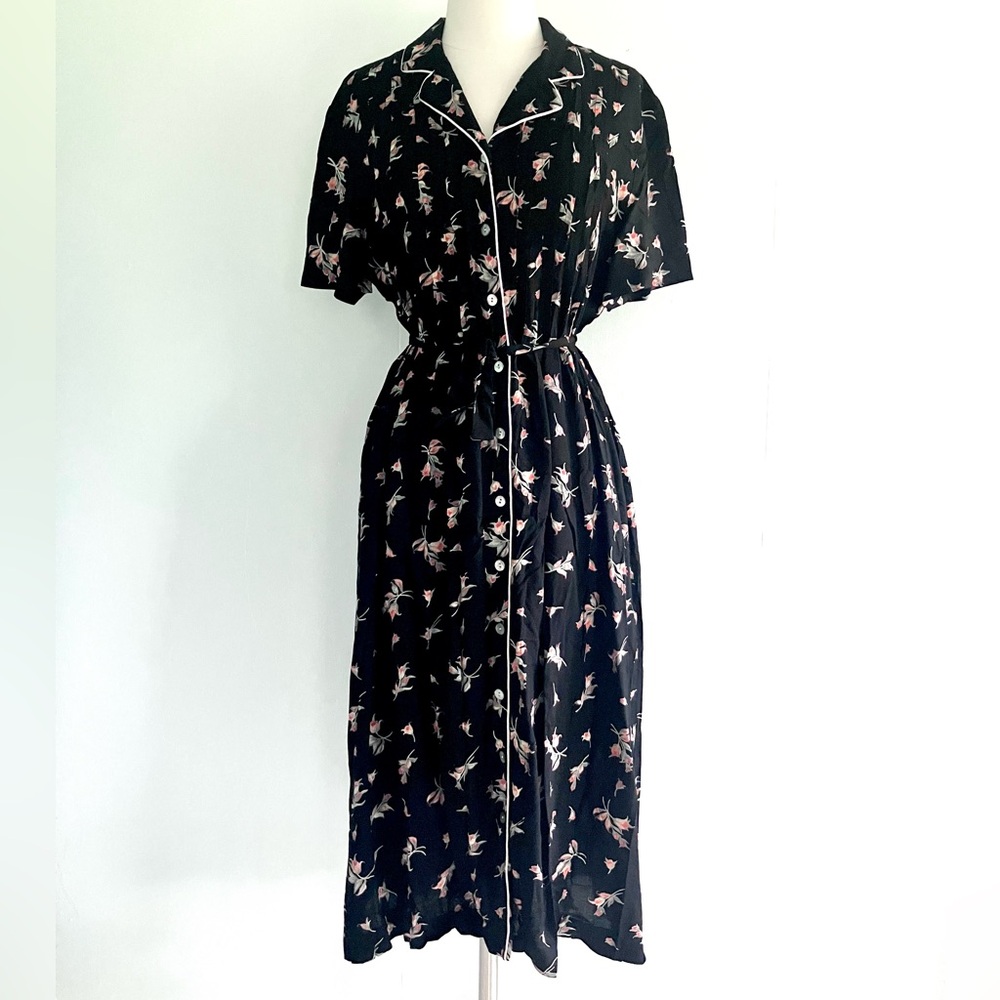Vintage 90’s Does 40’s Black & Pink Floral Rayon … - image 2